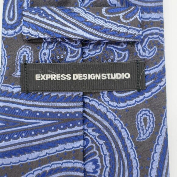 Express Design Studio Pewter Brown‎ Blue Paisley Woven Silk Tie - Picture 3 of 7